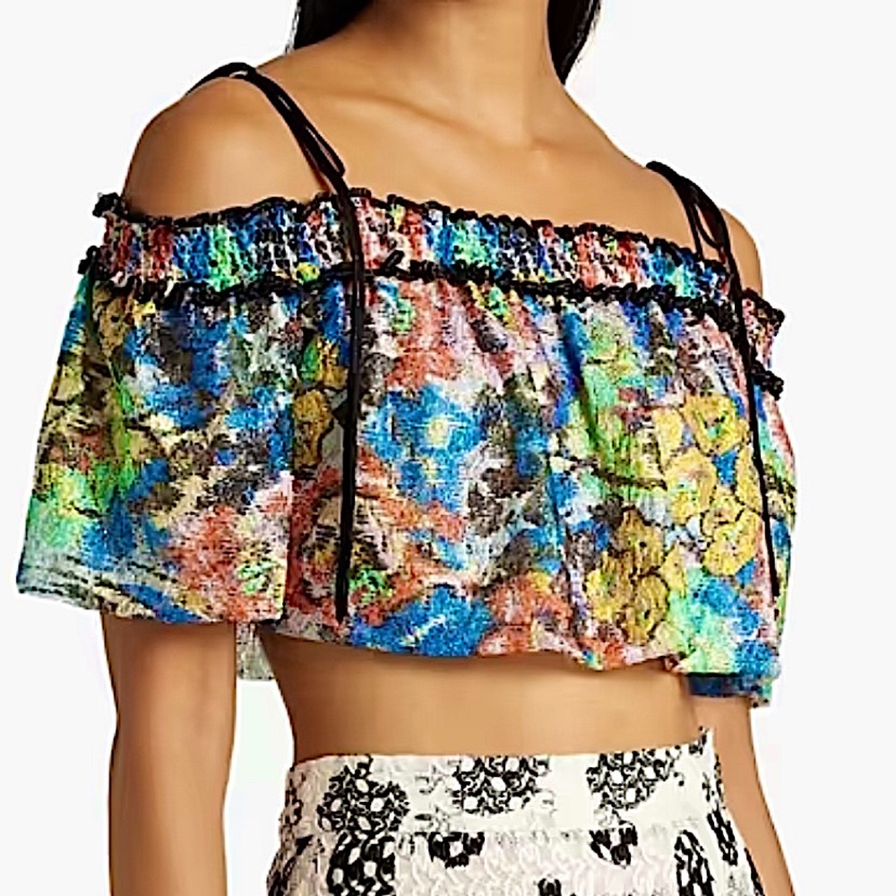 MISSONI Cropped Cold-shoulder Metallic Crochet-knit Top  Multicolor SZ IT42